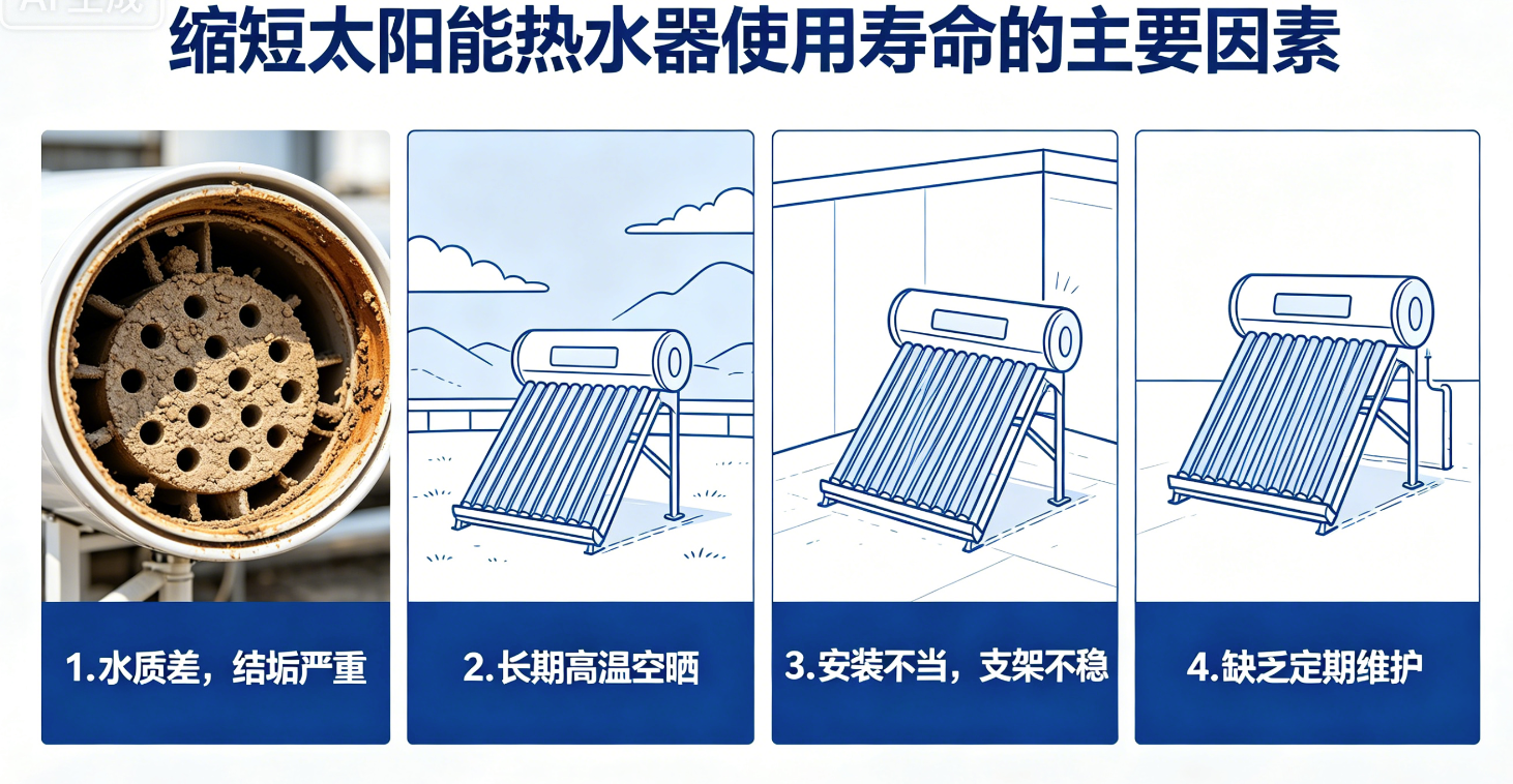 哪些方面缩短太阳能热水器的使用寿命？