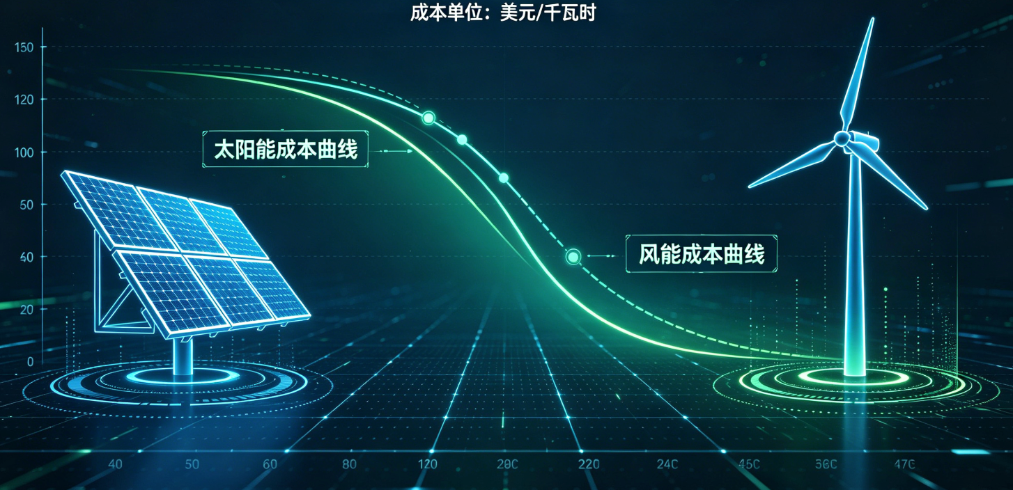 太阳能与风能的成本差距逐渐减少